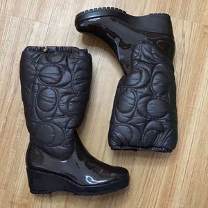 Coach Signature Quilted Wedge Boots NWT brown